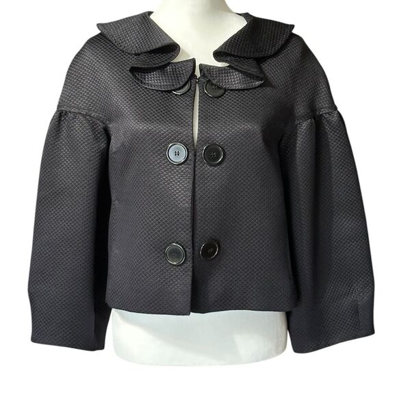 Black Cropped Blazer with Dramatic Collar - Picture 1 of 10
